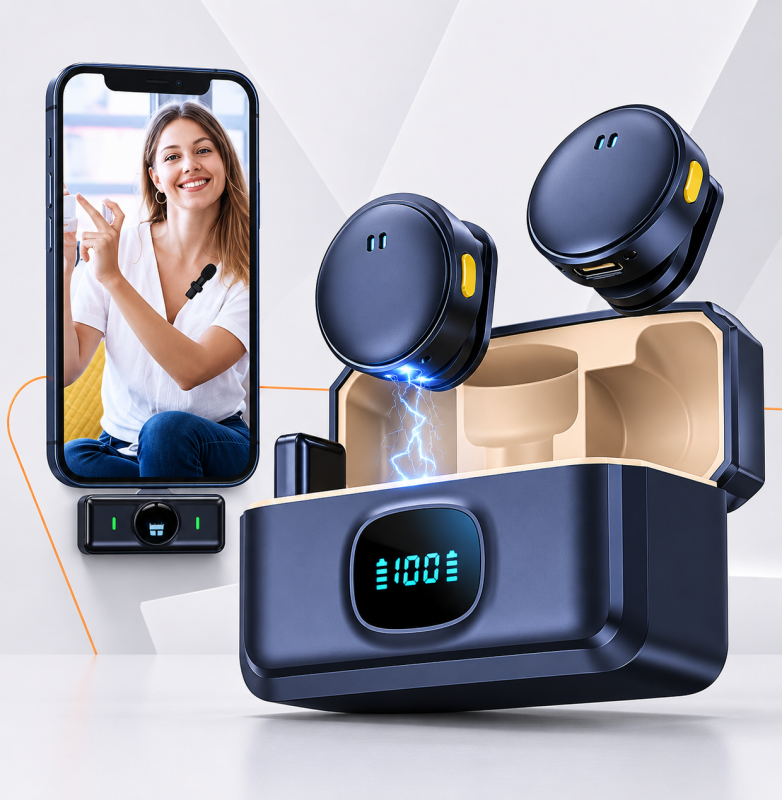 Microfone Lapela Sem Fio Magnético Android e IOS Duplo Ante Ruído - Imagem 2
