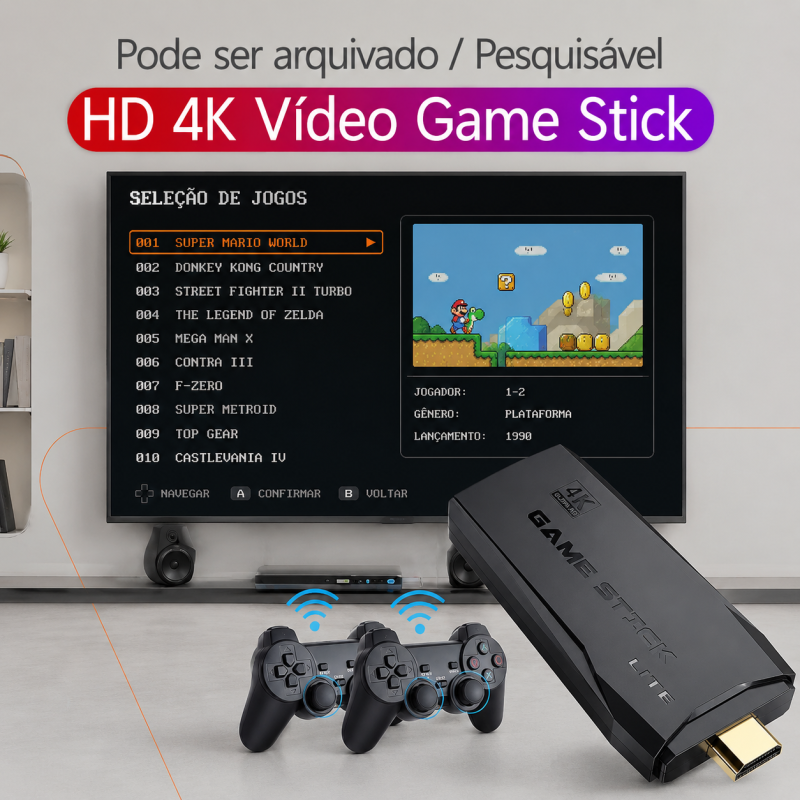 Game Stick 4k Lite Retro 2 Controles Sem Fio Mais de 20.000 Jogos - Imagem 4