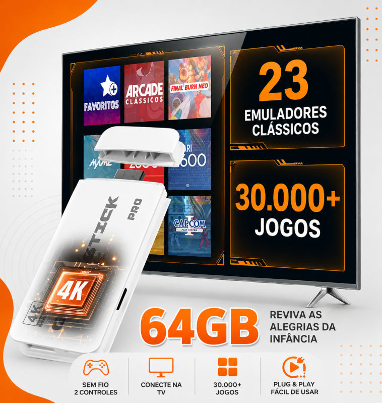 Game Stick M15 Pro 4K Mais de 30.000 Jogos 2 Controles Sem Fio - Imagem 4