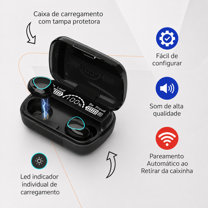 Fones de Ouvido Bluetooth TWS M10 com estojo de carregamento Digital - Imagem 4