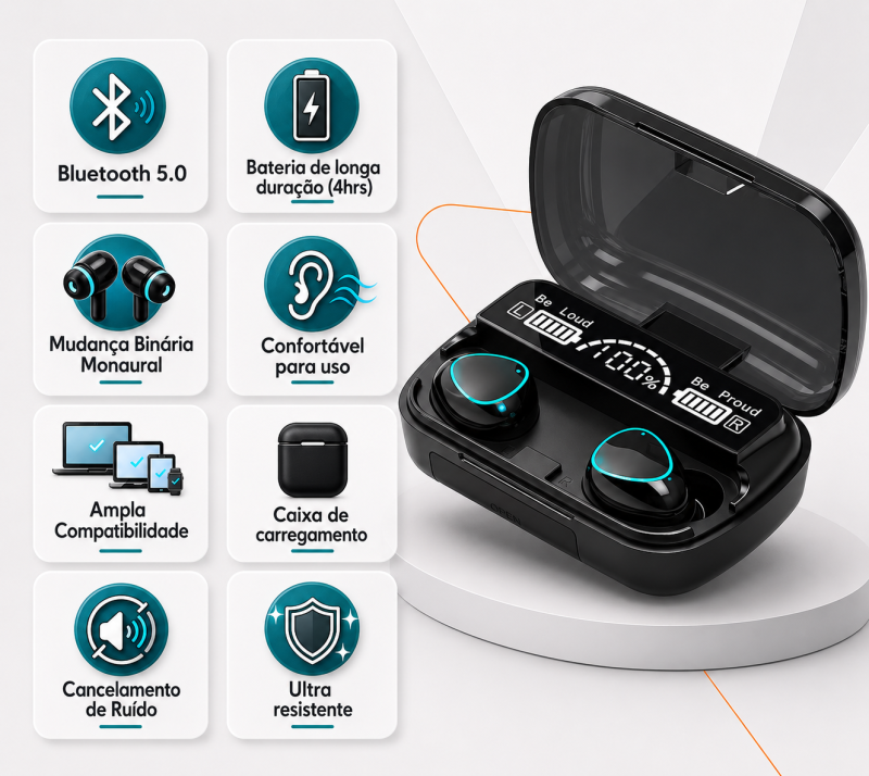 Fones de Ouvido Bluetooth TWS M10 com estojo de carregamento Digital - Imagem 7