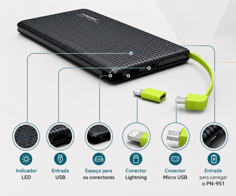 Carregador Portátil Power Bank 10.000mah PN-951 Universal - Imagem 2
