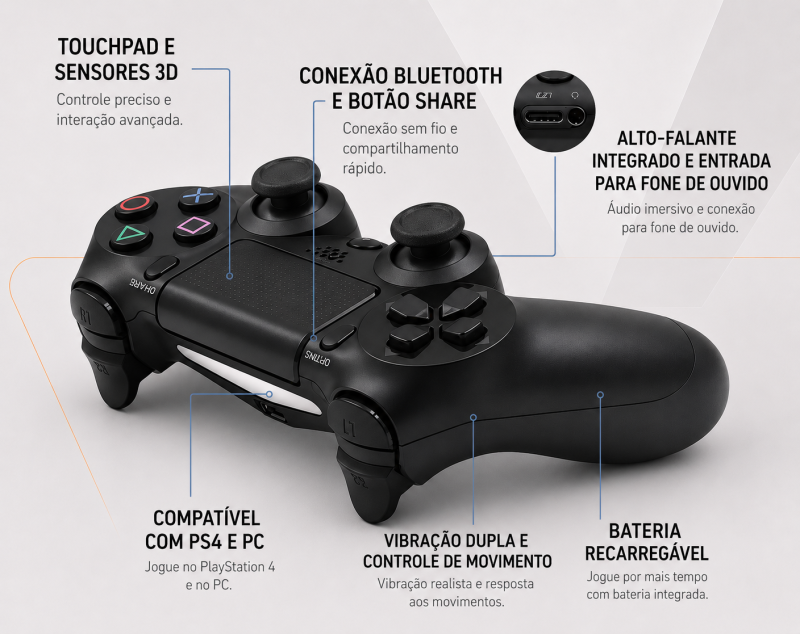 Controle Sem Fio Para Playstation 4 PC Wireless Bluetooth 5.0 - Imagem 5