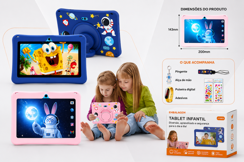Tablet Infantil Kids Astronauta 6/128GB Com Caneta Touch e Acessorios - Imagem 2