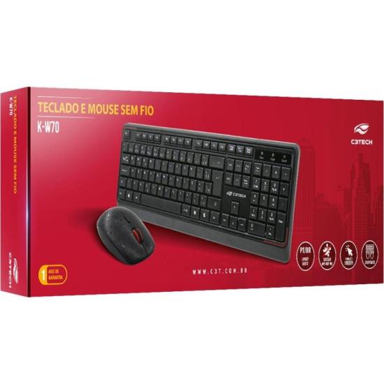 Kit Teclado e Mouse Sem Fio C3Tech W70BK Preto - Imagem 4