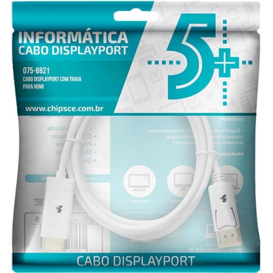 Cabo Displayport Para HDMI 2M Com Trava Branco 5+ - Imagem 2