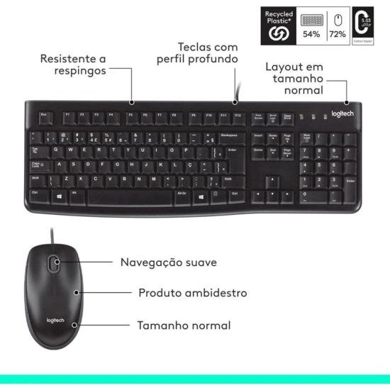 Kit Teclado e Mouse Com Fio USB Logitech MK120 Preto - Imagem 4