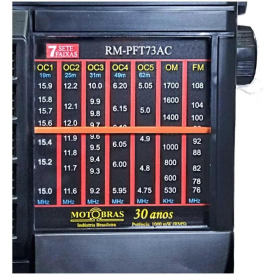 Rádio Portátil Motobras RM-PFT73AC 7 Faixas Preto - Imagem 2