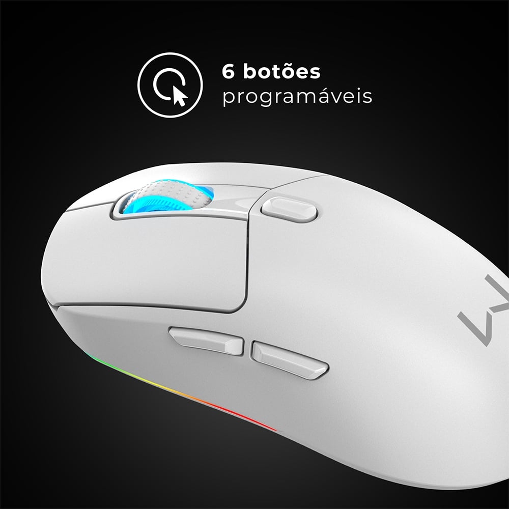 Mouse Warrior Magnus 10000dpi Tri Mode Com Base Carregadora – Branco Mo422 - Imagem 3