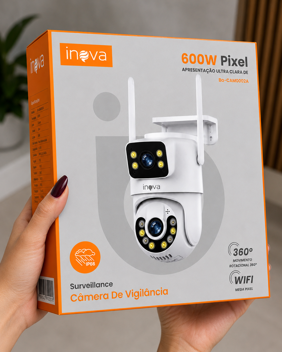 Câmera de Segurança WiFi Inova 600W Pixel - INOVA - BA-CAM0002A